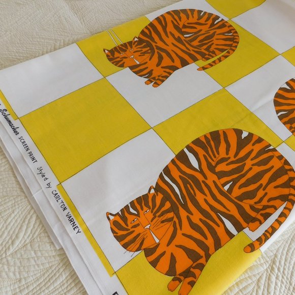 VTG Fat Cat Carleton Varney fabric Schumacher tabby kitty decorator material 1yd - Picture 12 of 15